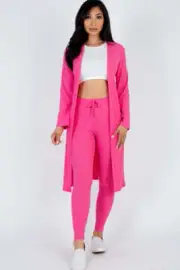 Ribbed Long Cardigan and Leggings Ensemble
