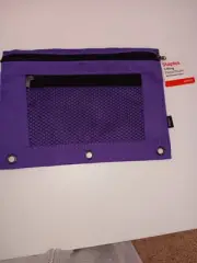 Staples Purple Mesh Pocket Pencil Pouch With Reinforced Holes LOT OF 3