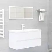 Bathroom Furniture Set White Engineered Wood,Stylish Contemporary Bathroom Vanity Unit with Mirror and Ceramic Sink in White Bathroom Furniture