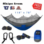 Double Outdoor Parachute Nylon Hammock with Mosquito Net Blue Gray - X-Large