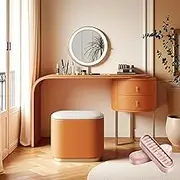 Makeup Vanity Desk with Mirror & Lights,Integrated Dressing Table with Rounded Corners,Pack of Ring Box(Gold_120CM)