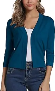 [EXCHIC] Damen 3/4 Ärmel Open Front Bolero Strickjacke Shrug Solid Cardigan Top
