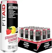 FITAID Post Workout Recovery Drink, Strawberry Lemonade, BCAAs, Glucosamine, Electrolytes, All In One Can, Paleo, Vegan & Gluten-Free, 40 Calories, 12 Fl Oz (Pack of 12)