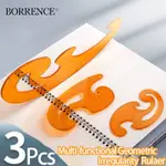 BORRENCE 多功能幾何素描漫畫尺不規則度 3 件繪圖工程基礎素描藝術文具用品