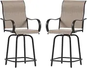 UDPATIO Outdoor Swivel Bar Stools Set of 2,Outdoor High Bistro Stools with Waterproof Textile Fabric,Armrest,Footrest,All Weather Bar Height Patio Chairs for Poolside, Garden, Backyard,Brown