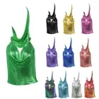 Women Glitter Sequins Halter Top and Hat Scarf Party Body Chain Outfit
