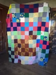 Vintage Multicolor Handmade Queen Quilt Top Large Square Patchwork