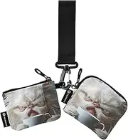 [XYMZR] Mini Zip Around Wristlet keychain Wallet Angry Cat Coffee for Women Personalized Pattern Detachable Dual Pouch Wristlet Portable Wallet Phone Coin Purse, Multi-colored, One Size