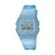 CASIO 復古造型半透明果凍材質系列數位錶/學生錶-水藍色F-91WS-2