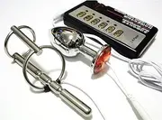 Electric Shock Penis Ring Double Ring Metal Urethra Stimulation Urethral Dilator Jewelry Anal Plug Electric Shock Set