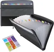 CoroRio Expanding File Folder Featuring Adhesive Tags with 13 Pockets for Document Organiser, Large Capacity Accordion File Folder for A4-Sized Paper Organization Folder
