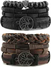 Genuine Leather Tree of Life Bracelets Men Women, Tiger Eye Natural Stone Lava R