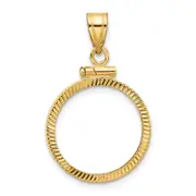 14K Yellow Gold Wideband Distinguished Coin Jewelry Polished And Diamond-Cut 17.8mm X 1.35mm Screw Top Bezel Pendant