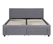 Nicola Fabric Bed Frame with 4 Drawers Grey (Double Queen)