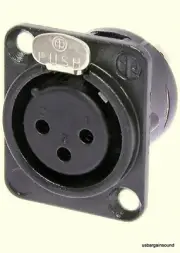NEUTRIK NC3FD-L-BAG-1 3-PIN XLR Female D Type Panel Mount Connector - Black