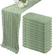 12 Pack 10Ft Cheesecloth Table Runner 35x120 Inch Boho Gauze Table Runner Cheese Cloth Long Table Runner Romantic Table Runner for Wedding Bridal Shower Birthday Party Table Decor (Dusty Sage Green)