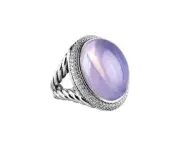 DAVID YURMAN LILAC QUARTZ PAVE DIAMOND XL ST.SILVER SPLIT SHANK OVAL RING SIZE 7