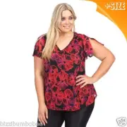 Ladies AUTOGRAPH PLUS SIZE Embellished V-neck open sleeve red flowersTOP s 14-20