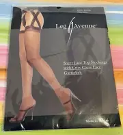Leg Avenue Plus Size lace top stockings criss cross lace garterbelt 1653Q black