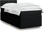 vidaxl Black Box Spring Bed – King Single Fabric Mattress and Topper - 203 x 107 cm – Modern Bedroom Furniture with Headboard