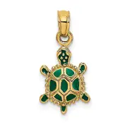 14k Yellow Gold Green Enamel 3-D Land Turtle Charm