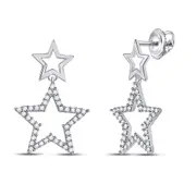 14k White Gold Round Diamond Star Dangle Earrings 1/4 Cttw