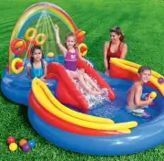 Kids Children Rainbow Rings Inflatable Pool Water Play Center With Slide Games