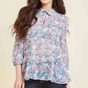 NWT Sold Out Modcloth Floral Top Bohemian Peter Pan Collar Pastel Femine
