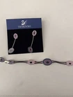 Swarovski Earrings Bracelet Set Silver Tone Pink Lavender Crystals Stud & Dangle