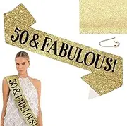50th Birthday Sash, Gold Glitter Birthday Sash, 50 & Fabulous Sash, Happy 50th Birthday Party Favor Supplies, Gold Birthday Sash, 50 and Fabulous Sash MS4U 50