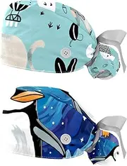 [YTYVAGT] 2-Pc,Nurse Scrub Caps,Scrub Hats with Buttons and Cotton Sweatband,Abstract Elephant Art Pattern