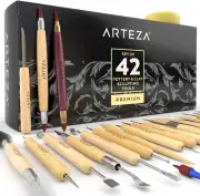 Pottery & Polymer Clay Tools, 42-Piece Sculpting Set, Steel Tip Tools with Woode