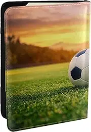 [EdWal] Soccer Print Passport Cover with Credit Card Holder Leather Passport Case, for Women Men Family ID Travel, Black, One Size