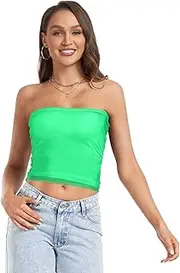 [GuoChe] Womens Tube Tops Medium Spring Green Comfy Padded Bandeau Top Stretchy Tube Top for Teen Club