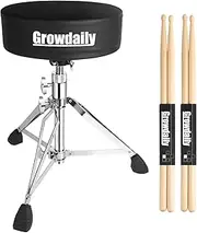 GrowDaily Drum Throne Seat,Adjustable Stool Drum Universal Thick Padded Drum Throne Drummer Stool with 2Pacs 5A Drumsticks