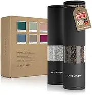 Salt and Pepper Mills Set Stainless Steel with Adjustable Ceramic Grinder 2 Pieces I Design Spice Mills Set Manual (Set of 2, Onyx Black)