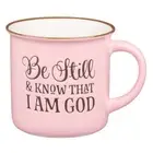 Be Still and Know Pink Camp Style Coffee Mug, Psalm 46:10 Ceramic, 13oz