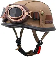 Motorcycle Half Shell Helmet with Goggles Skull Cap Retro Motorcycle Half Helmet Half Face Moped Helmet for Adult Men Women Motorcycle Cruiser DOT/ECE Approved