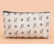 Cosmetic Makeup Bag Case Softest Creamy Beige Letter Shape