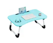 SOGA Blue Portable Bed Table Adjustable Foldable Bed Sofa Study Table Laptop Mini Desk with Notebook Stand Card Slot Holder Home Decor