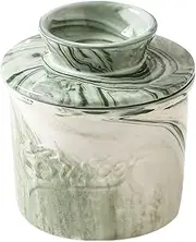 French Butter Dish with Lid, French Butter Crock for Counter with Water Line French Butter Dish for Counter (Green Stone Grain)