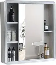 Mirror Cabinets Aluminum Bathroom Sliding Door Medicine Cabinet Wall Mirror with Shelf Girl Makeup Mirror (Color : White, Size : 80 * 70cm)