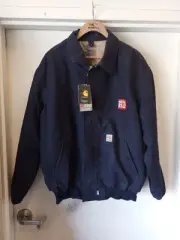 Carhartt Men's Navy Fire Resistant Jacket Duck Coat Quilted Regular Size XL