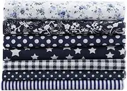 7pcs Cotton Floral Fabric, Cotton Fabric DIY Assorted Squares Pre-Cut Bedding Kit Quarters Bundle for Crafting Home Decoration Quilt Sewing 50x50cm(Navy)