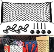 Car Rear Cargo Net, Trunk Cargo Storage Net with Hooks, Cargo Storage Elastic Mesh Net Organizer Car Interior Accessories Universal Fit for Cars, Trucks, SUVs (43.3 "x15.74)