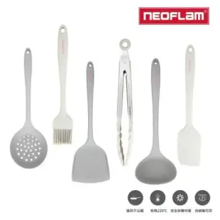 NEOFLAM 廚房配件6件組-3色任選(鍋鏟/湯勺/漏勺/料理夾/料理刷/刮刀)