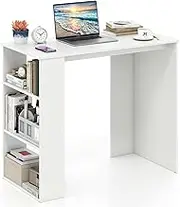 Giantex Computer Desk, Study Desk with Bookshelf, Modern Simple Home Office Desk for Small Space, Wooden Writing Desk for Study, Living Room & Bedroom, White