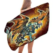 Cool Fantasy Weapon Orange Dragon Thunder Blade Microfiber Beach Towel