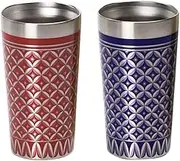 J-Kitchens Stainless Steel Double Layer Vacuum Tumbler Pair Red Blue Wooden Box 11.8 fl oz (350 ml)