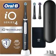 Oral-B iO 4 Black Electric Toothbrush, 3 Toothbrush Heads, 1 Travel Case, Designed by Braun